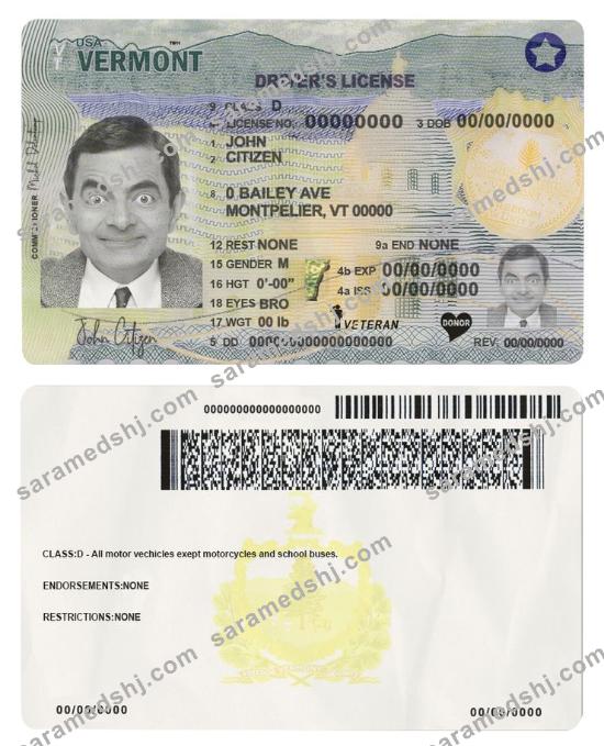 USA Vermont driving license template in PSD format (2019 – present)